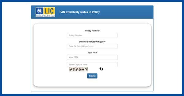 Step 2 - LIC PAN linking Status online Paisa kaudi