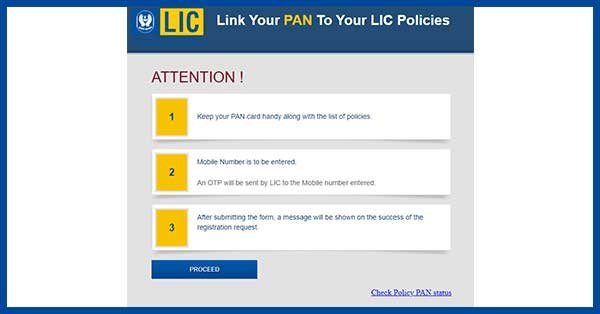 Step 3 - Online PAN LIC Policy Link tab Paisa kaudi